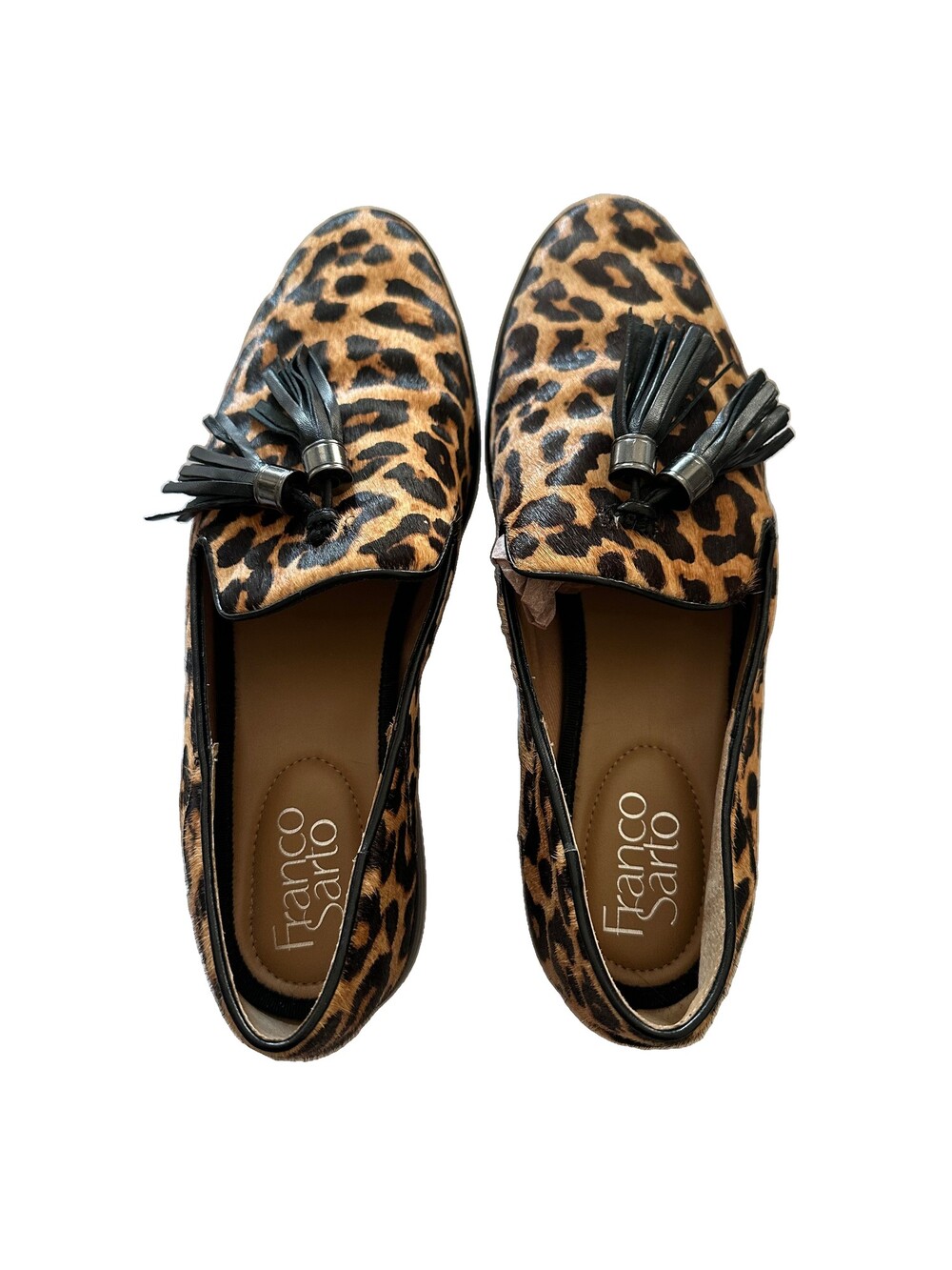 Franco Sarto Hadden 2 Leopard Calf Hair Tassel Loafers Women’s Sz 9 quiet luxury